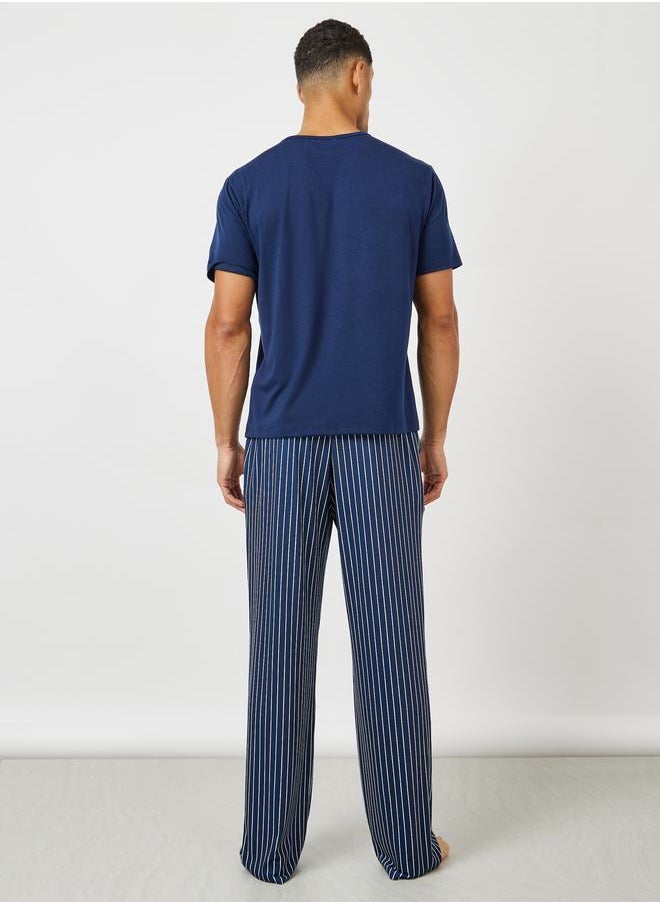 Styli Slogan Print T-Shirt & Striped Pyjama Set  - Image 4