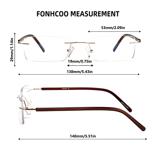 FONHCOO نظارات فونيكو لحجب الضوء الأزرق، مضادة للأشعة الزرقاء، غير محددة الجنس، خفيفة الوزن، بدون إطار، مستطيلة، نظارات كمبيوتر للألعاب، مضادة للوهج، مضادة للإرهاق (ذهبي) - Image 4