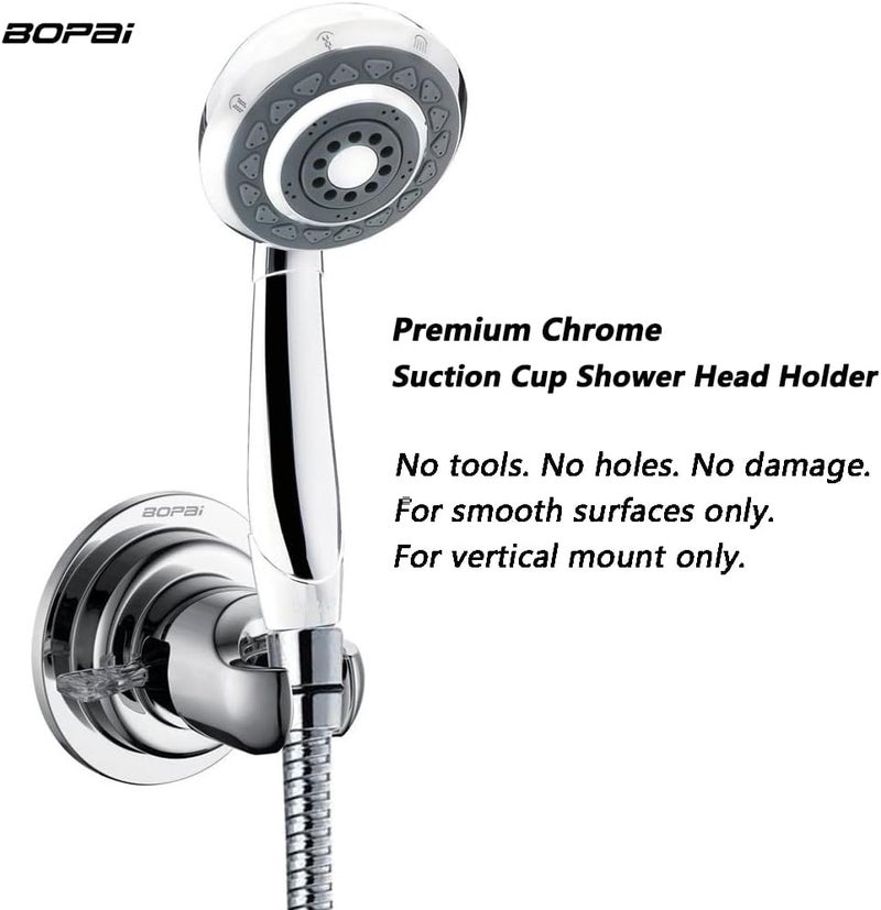 Bopai Suction Cup Shower Head Holder for Handheld Shower – No Drill, For Smooth Surfaces Only, Vertical Mount Only, Chrome - Image 2