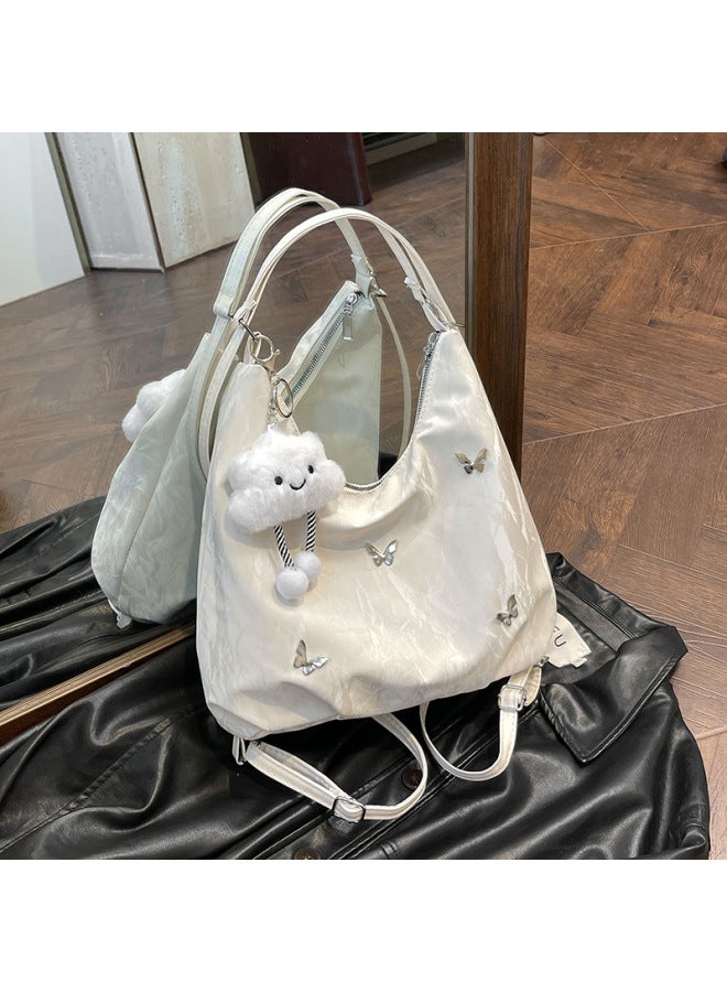 Large Capacity Women's Backpack 2025 Trendy Design Commuter Multi-Functional Double Shoulder Single Shoulder Crossbody Bag-Color:Add Cloud Pendant Black - Image 2