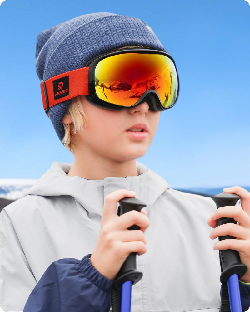 RIOROO Kids Toddler Ski Goggles, For Boys & Girls Aged 3-14, 100% UV Protection OTG Goggles - Image 2