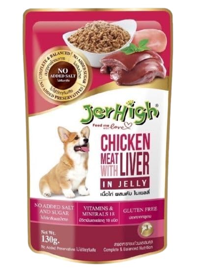Jerhigh Wet Food for Dog Combo Chicken Meat with Roasted Duck 4pcs, Grilled Chicken Meat 4pcs, Chicken Meat with Liver 4pcs, Chicken with Riceberry Liver Flavor 4pcs in Jelly(16x130g) - Image 5