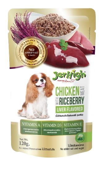 Jerhigh Wet Food for Dog Combo Chicken Meat with Roasted Duck 4pcs, Grilled Chicken Meat 4pcs, Chicken Meat with Liver 4pcs, Chicken with Riceberry Liver Flavor 4pcs in Jelly(16x130g) - Image 2