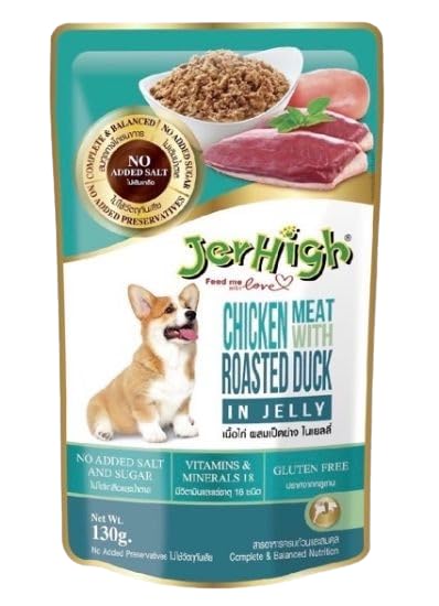 Jerhigh Wet Food for Dog Combo Chicken Meat with Roasted Duck 4pcs, Grilled Chicken Meat 4pcs, Chicken Meat with Liver 4pcs, Chicken with Riceberry Liver Flavor 4pcs in Jelly(16x130g) - Image 4