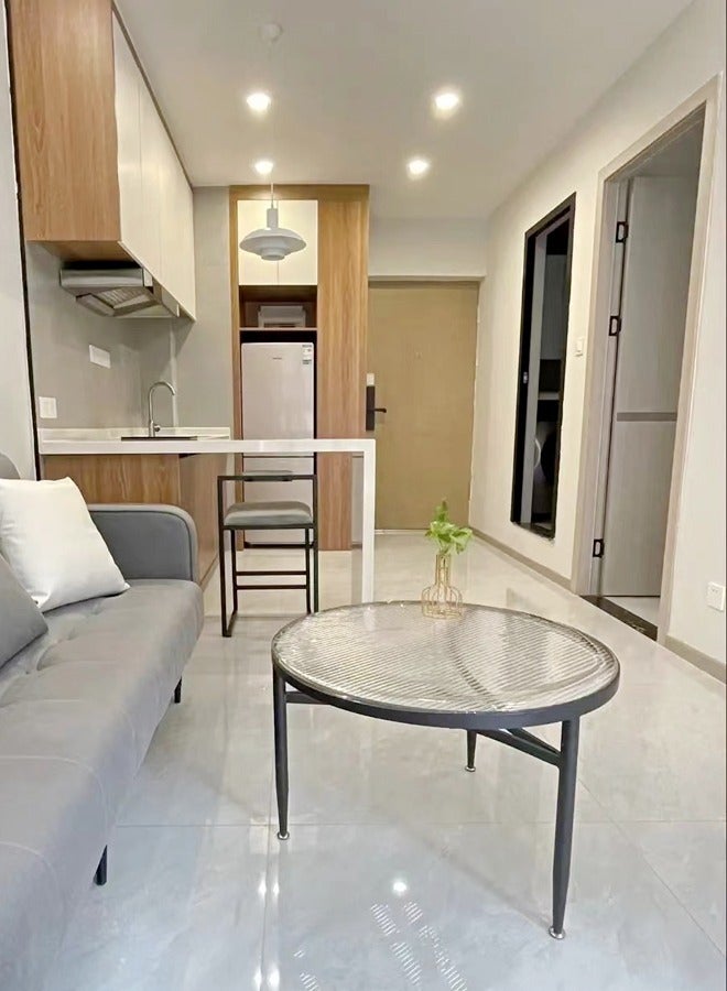 رافين الشمال الياباني نمط بسيط ضوء فاخر الزجاج المقسى طاولة القهوة غرفة المعيشة طاولة القهوة المستديرة الأسود 70x70x45 سنتيمتر - Image 1