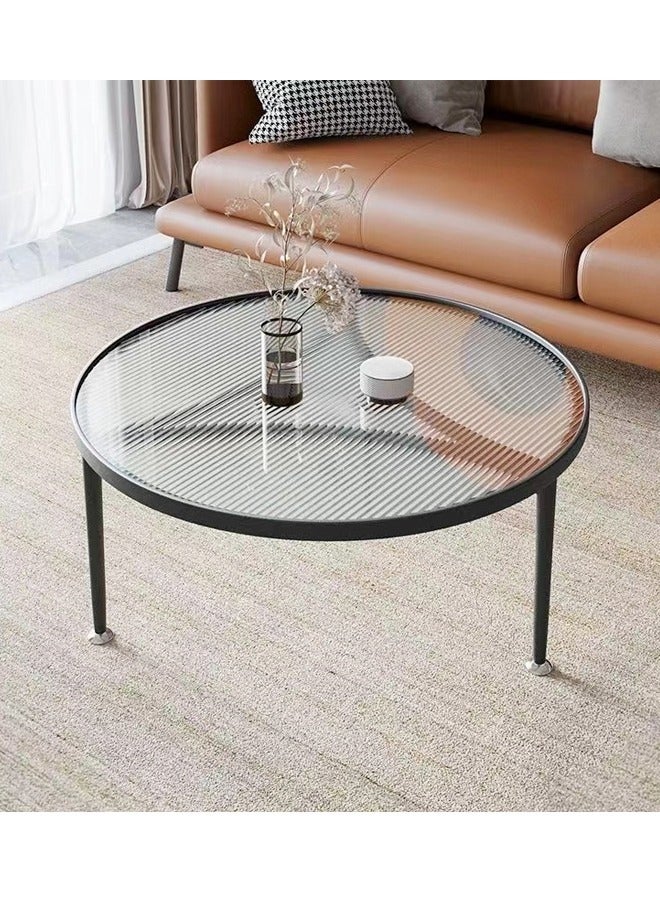 رافين الشمال الياباني نمط بسيط ضوء فاخر الزجاج المقسى طاولة القهوة غرفة المعيشة طاولة القهوة المستديرة الأسود 70x70x45 سنتيمتر - Image 3