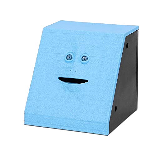 Youngine Novelty Face Bank Coin Eating Savings Bank Money Saving Collection Piggy Bank (Blue Brick) - Image 1