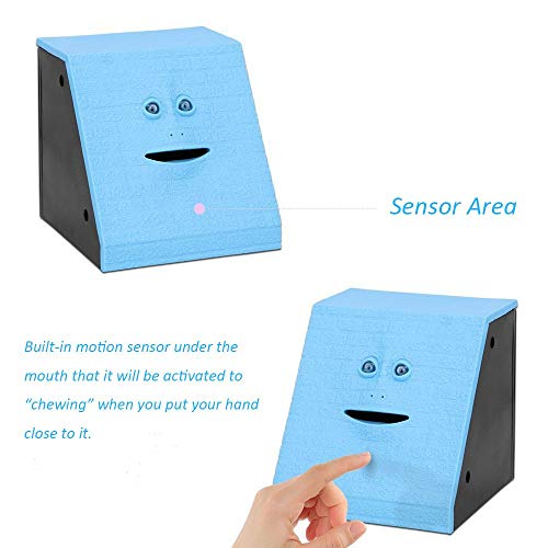 Youngine Novelty Face Bank Coin Eating Savings Bank Money Saving Collection Piggy Bank (Blue Brick) - Image 4