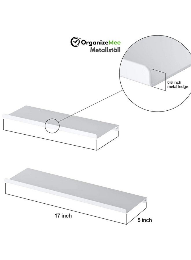 OrganizeMee OrganizeMee Metal Floating Shelf for Wall for Decorative Wall, Long Wall Shelf, Nordic, Modern Design,for Living Room & Bedroom, Home Decor Items Plant Pot mounting 17 in:1 Year Warranty: White SET1 - Image 2