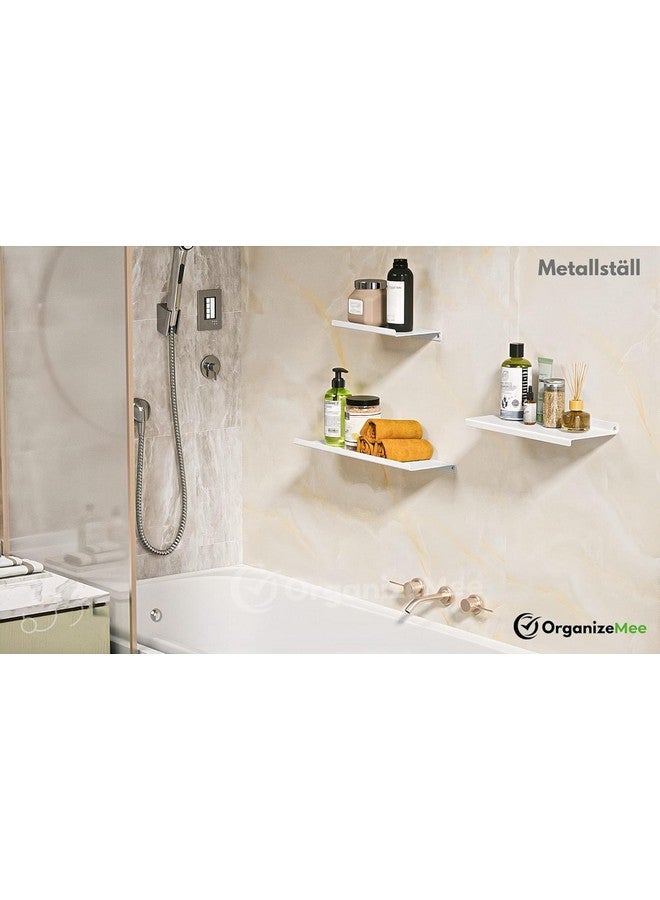 OrganizeMee OrganizeMee Metal Floating Shelf for Wall for Decorative Wall, Long Wall Shelf, Nordic, Modern Design,for Living Room & Bedroom, Home Decor Items Plant Pot mounting 17 in:1 Year Warranty: White SET1 - Image 4