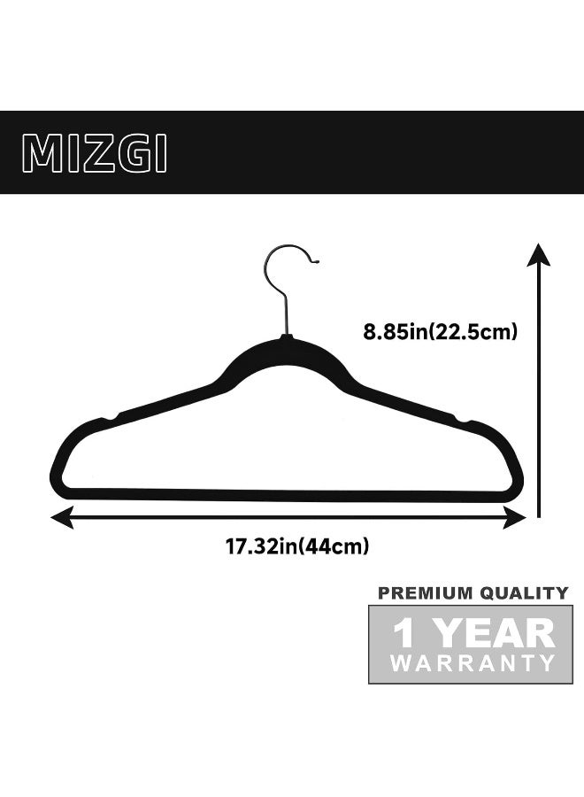 MIZGI MIZGI 100-Pack Premium Full Black Velvet Hangers with Black Hooks Heavy Duty - Non Slip Felt Hangers - 360 Degree Swivel, Space Saving Clothes Hangers, Durable Strong Hangers for Suits, Coat  - Image 2