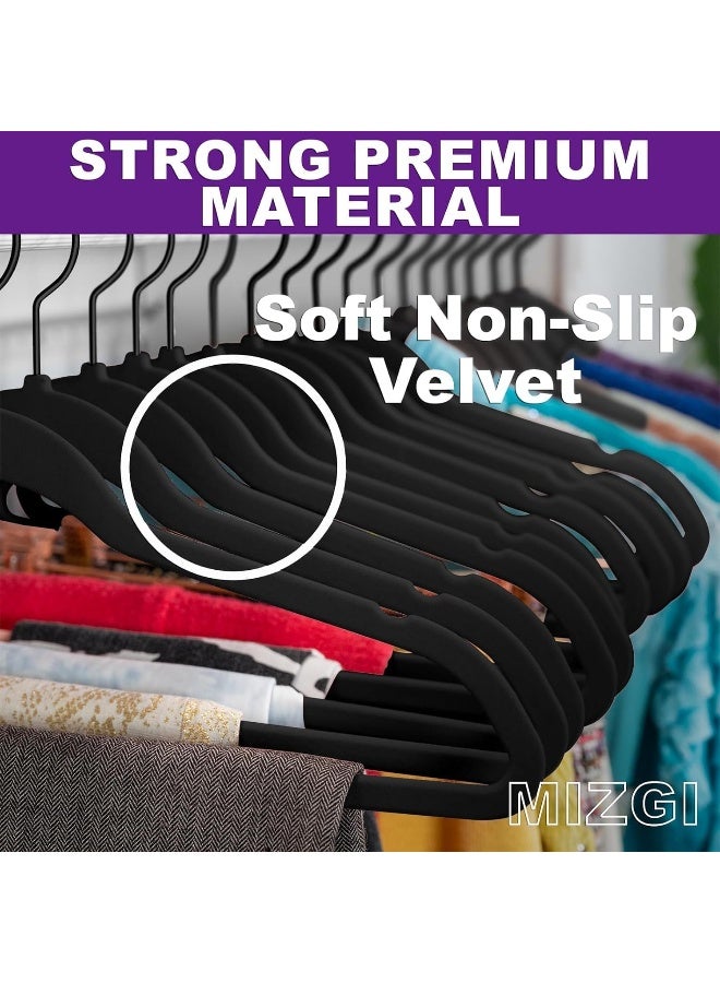 MIZGI MIZGI 100-Pack Premium Full Black Velvet Hangers with Black Hooks Heavy Duty - Non Slip Felt Hangers - 360 Degree Swivel, Space Saving Clothes Hangers, Durable Strong Hangers for Suits, Coat  - Image 5
