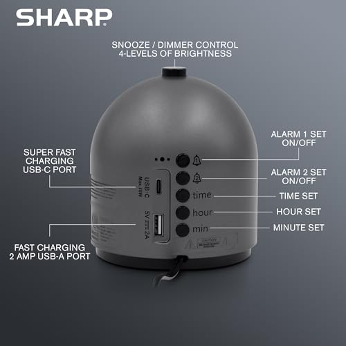 Sharp Alarm Clock for Bedroom, 2 Alarms, Easy to Read Display, Simple Basic Digital Clock with Dual USB and USB-C Charging Ports, Dimmable, Snooze, Perfect for Kids, Teens, Senior, Home Office - Image 4