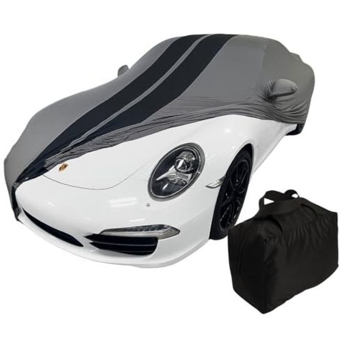 SR1 Performance Porsche 911 Indoor Car Cover Custom Fit Ultraguard Stretch Satin Compatible For 1999-2025 Porsche 911 Coupe Carrera Targa Turbo Gts, Cayman & Boxster High End Fit (Dark Gray/Black Stripes) - Image 4