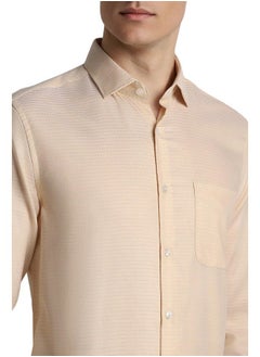 Peter England Peter England Men's Solid Textured Slim Fit Premium 100% Cotton Formal Shirt Premium Twill Weave with 2-Ply Cotton Beige  - Image 5