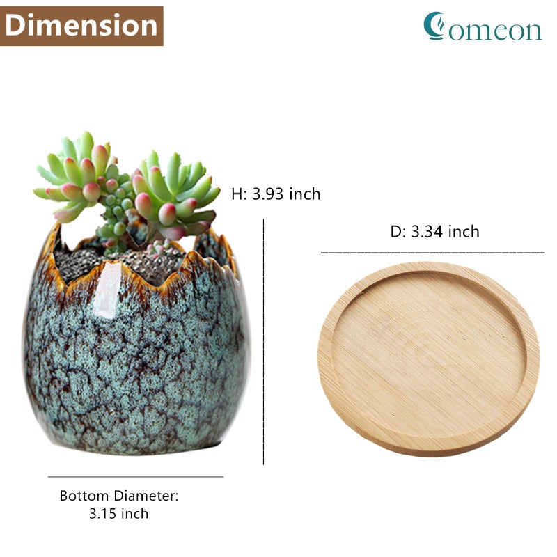 Simcat Succulent Pots with Drainage Half Dragon Egg Shell Design Ceramic Flower Pot 4 Cactus Planter Pots Marble Print Succulent Plant Pots + Bamboo Tray for Home Office Desktop Windowsill DÃ©cor - Image 5