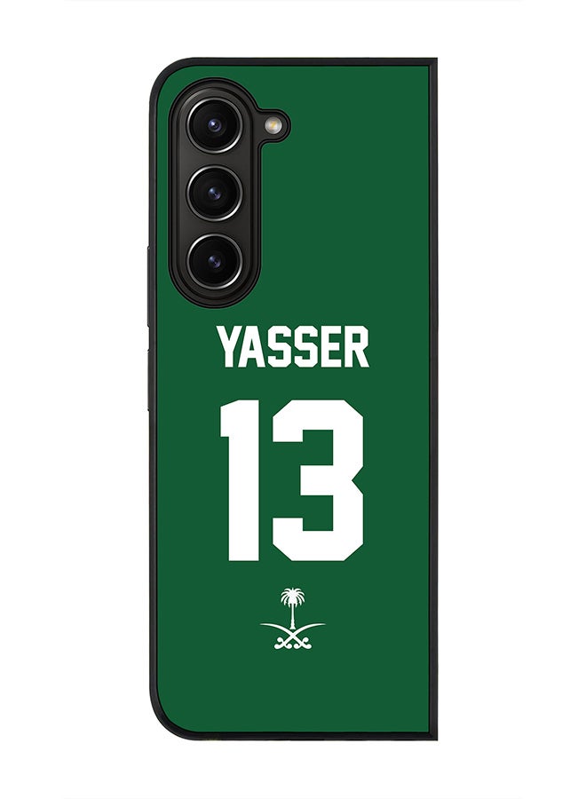 Stylizedd Rugged Black edge case for Samsung Galaxy Z Fold5, Slim fit Soft Case Flexible Rubber Edges Anti Drop TPU Gel Thin Cover -  Football Team - Saudi Arabia, Player Name - Yasser - Image 1