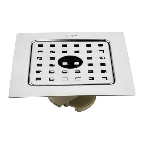 LIPKA 6 x 6 Inch Square Floor Drain with Hole & Cockroach Trap | 304-Grade Stainless Steel | Heavy Duty Bathroom Drain Cover | PVC Trap | Anti-Odor & Insect-Proof Jali for Kitchen, Shower, Balcony - Image 1