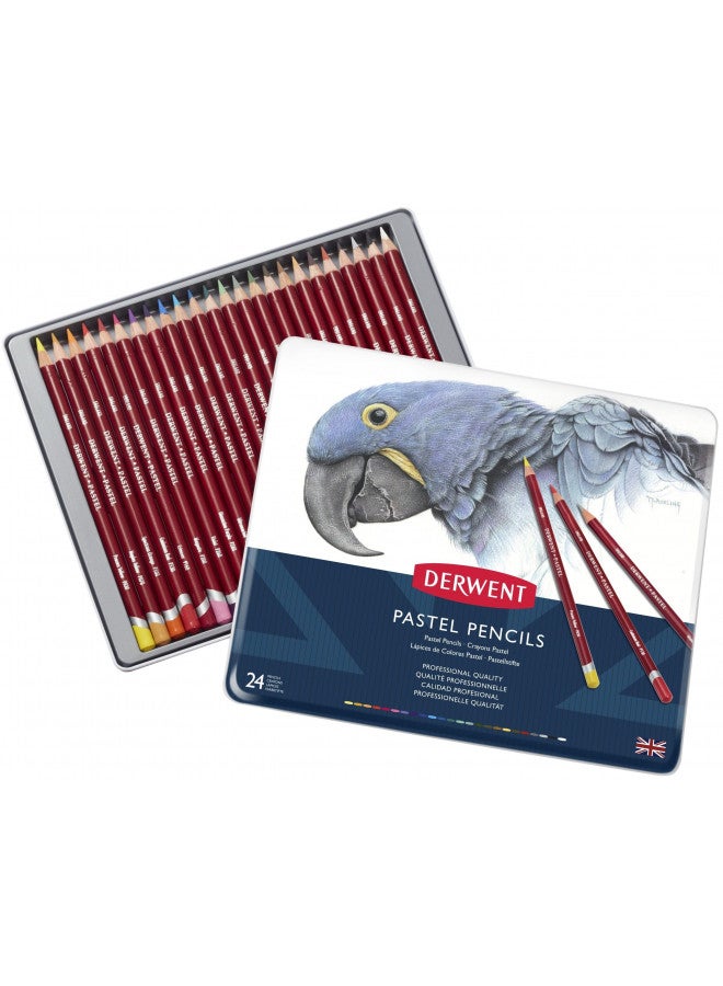Derwent Pastel Pencils, 4mm Core, Metal Tin, 24 Count (32992) - Image 1