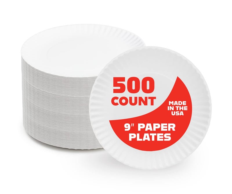 Hygloss Products Paper Plates Uncoated White Plate Use for Foodware Events Activities Crafts Projects and More Environmentally Friendly Recyclable and Disposable 9Inches 500 Pack