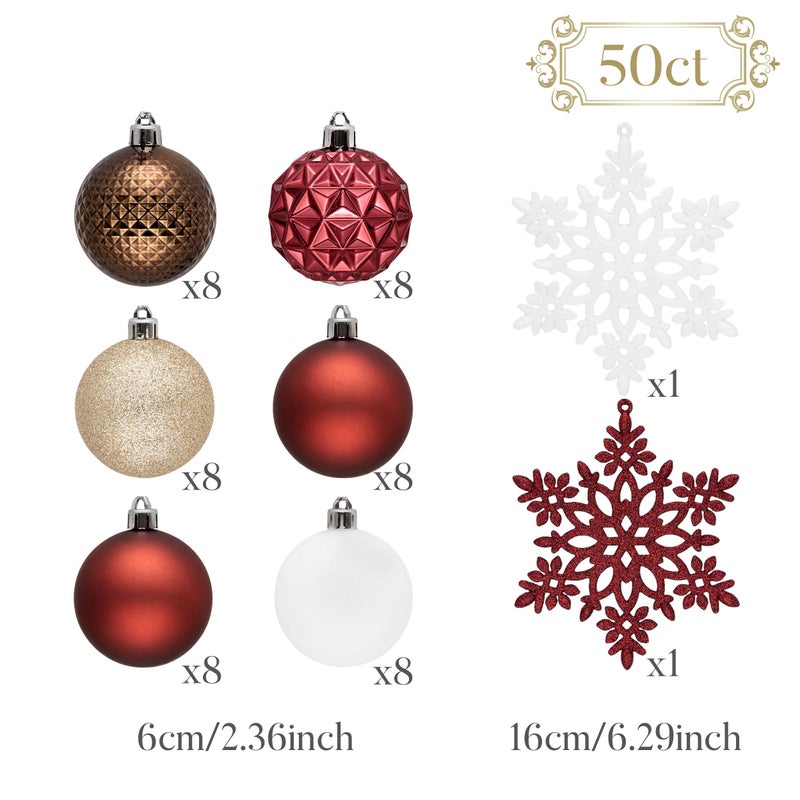 Valery Madelyn Christmas Tree Decorations String for Fall Halloween Decor 50ct Red Brown White Shatterproof Ball Ball Ball Bulk 2.36 Inting Decor - Image 3