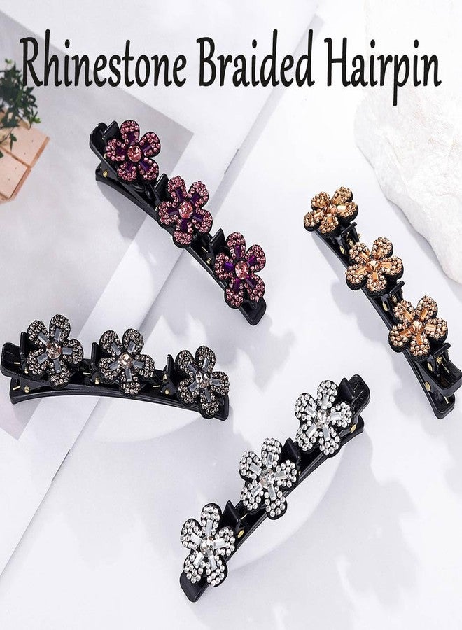 Outyua Sparkling Crystal Stone Braided Hair Clips Rhinestone Flower Duckbill Hairpin for Women 4Pcs - Image 3