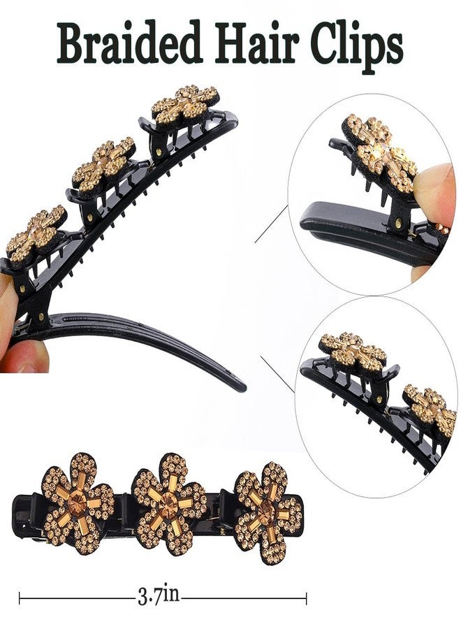 Outyua Sparkling Crystal Stone Braided Hair Clips Rhinestone Flower Duckbill Hairpin for Women 4Pcs - Image 2