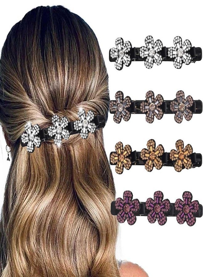Outyua Sparkling Crystal Stone Braided Hair Clips Rhinestone Flower Duckbill Hairpin for Women 4Pcs - Image 1