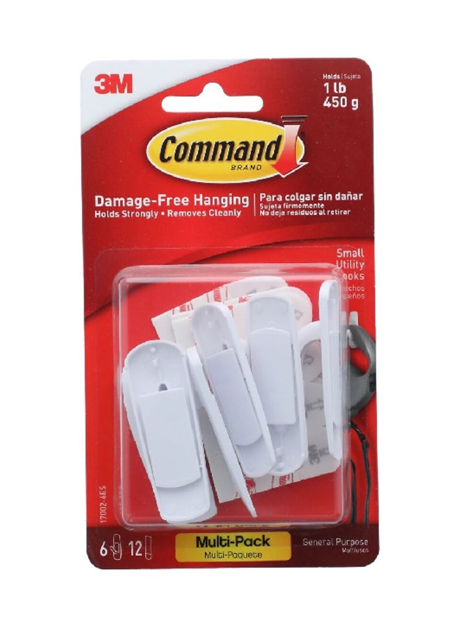 Command 6-Piece General Purpose Multi-Use Plastic Utility Hook Set White 2.37 x 0.83 x 0.71 Inch 70006958212  - Image 1