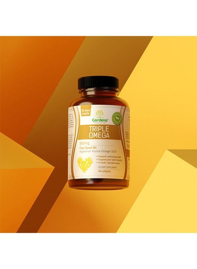 Gardeno - Triple Omega | Highest Potency Pure Flaxseed Oil | Vegan Source of Omega 3-6-9 for Cardiovascular, Brain & Immune Support | Flaxseed Oil Softgel 90 - Image 1