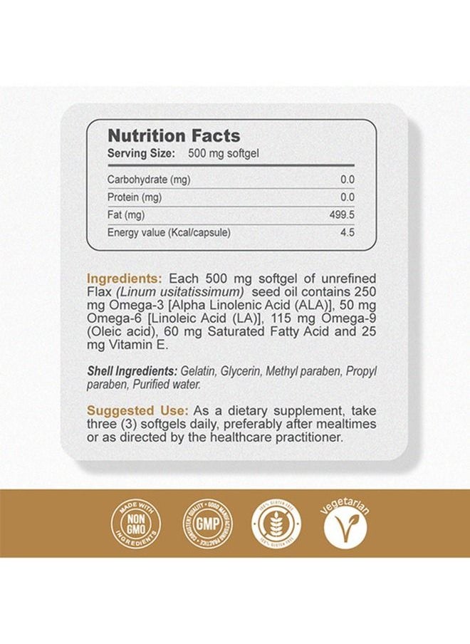 Gardeno - Triple Omega | Highest Potency Pure Flaxseed Oil | Vegan Source of Omega 3-6-9 for Cardiovascular, Brain & Immune Support | Flaxseed Oil Softgel 90 - Image 1