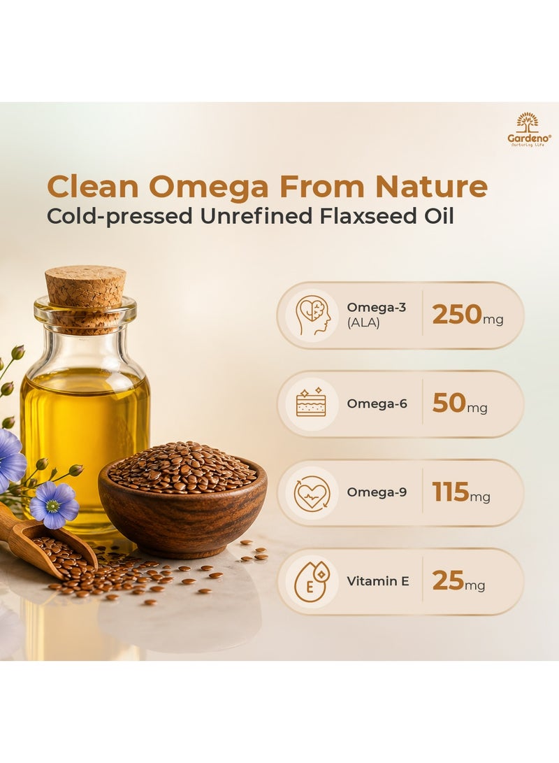 غاردينو كبسولات زيت بذور الكتان غاردينو الثلاثية أوميغا 3-6-9، 500 ملغ، 90 كبسولة | مكمل غذائي نباتي لدعم صحة القلب والدماغ - Image 3