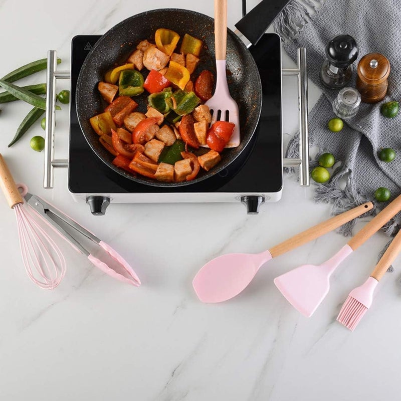 Whitecloud TRANSFORMING HOMES Whitecloud TRANSFORMING HOMES Combo of 12 Pieces Silicone Cooking Spoon Set Pink and Unisex Waterproof Oil Proof Adjustable Kitchen Apron S 12Pcs Spoon Set Pink KAG23  - Image 5