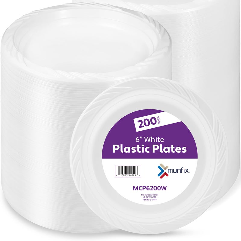 200 White Plastic Dessert Plates 6 Inch Disposable Plates Bulk Pack for Party BBQ Picnic Parties Travel and Events Microwavable Recyclable