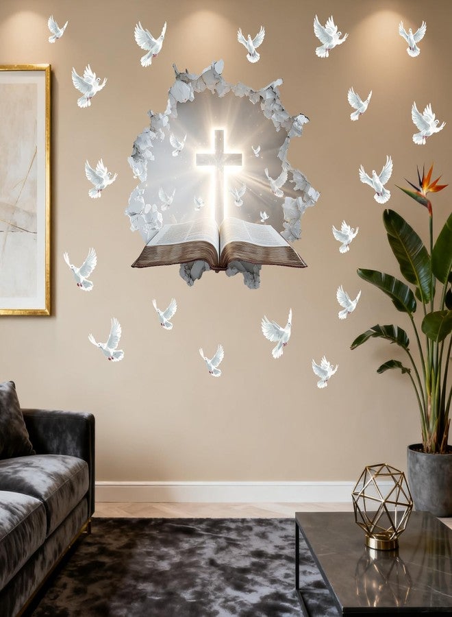 YIMEHDAN 3D Holy Cross Wall Decal, Bible and Pigeon Vinyl Wall Stickers, Removable Blessed Cross Artwork for Christian Religious Prayer Bedroom Living Room Christmas Decor - Image 5