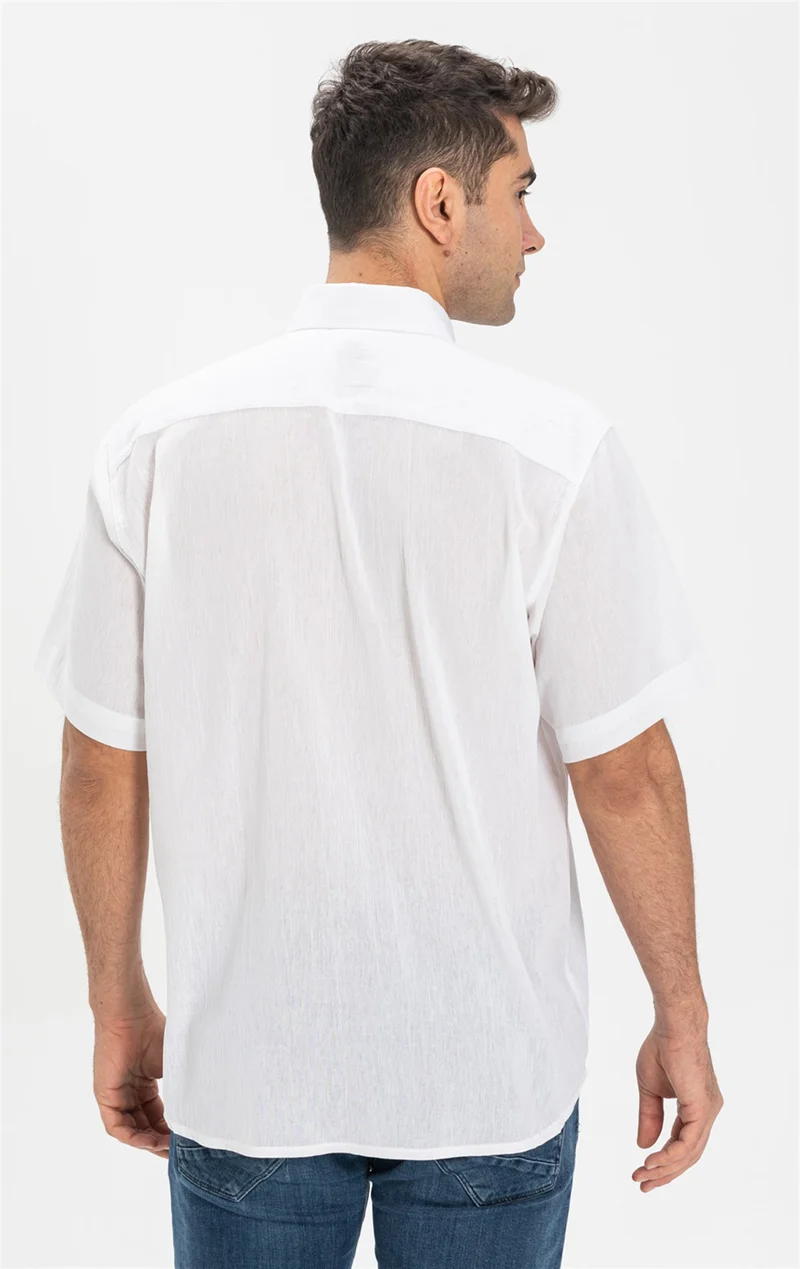 Ören Bayan Short Sleeve Şile Cloth Single Pocket Men's Shirt White 3001