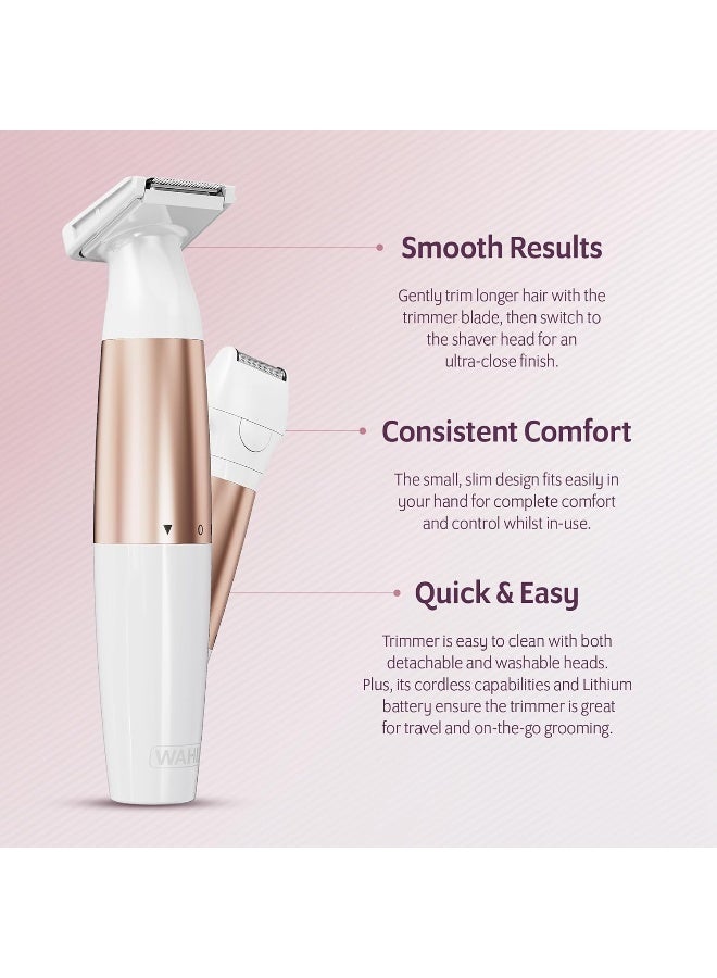 WAHL Ladies Trim And Shave Bikini Trimmer, Cordless Battery Powered Bikini Trimmer For Women, 2-In-1 Personal Groomer With Trimmer And Shaver Heads, Washable Blades, Compact Travel Design - 3028668 Off White - Image 3