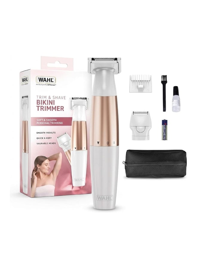 WAHL Ladies Trim & Shave Bikini Trimmer, Cordless Battery Powered Bikini Trimmer for Women, 2-in-1 Personal Groomer with Trimmer & Shaver Heads, Washable Blades, Compact Travel Design - 3028668 Off White - Image 1