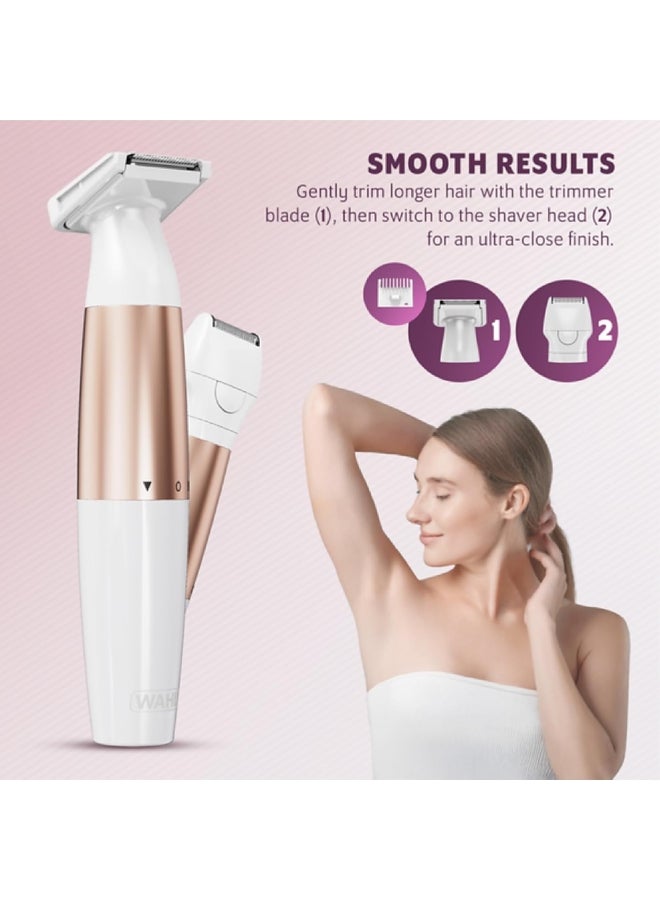 WAHL Ladies Trim & Shave Bikini Trimmer, Cordless Battery Powered Bikini Trimmer for Women, 2-in-1 Personal Groomer with Trimmer & Shaver Heads, Washable Blades, Compact Travel Design - 3028668 Off White - Image 3