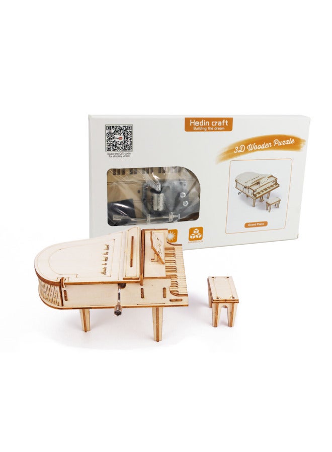 Puzzle Stereo Crafts Toy Piano Wooden Music Box DIY Building Blocks Hand Sound Music Box Creative-Color:Happy Birthday - Image 2