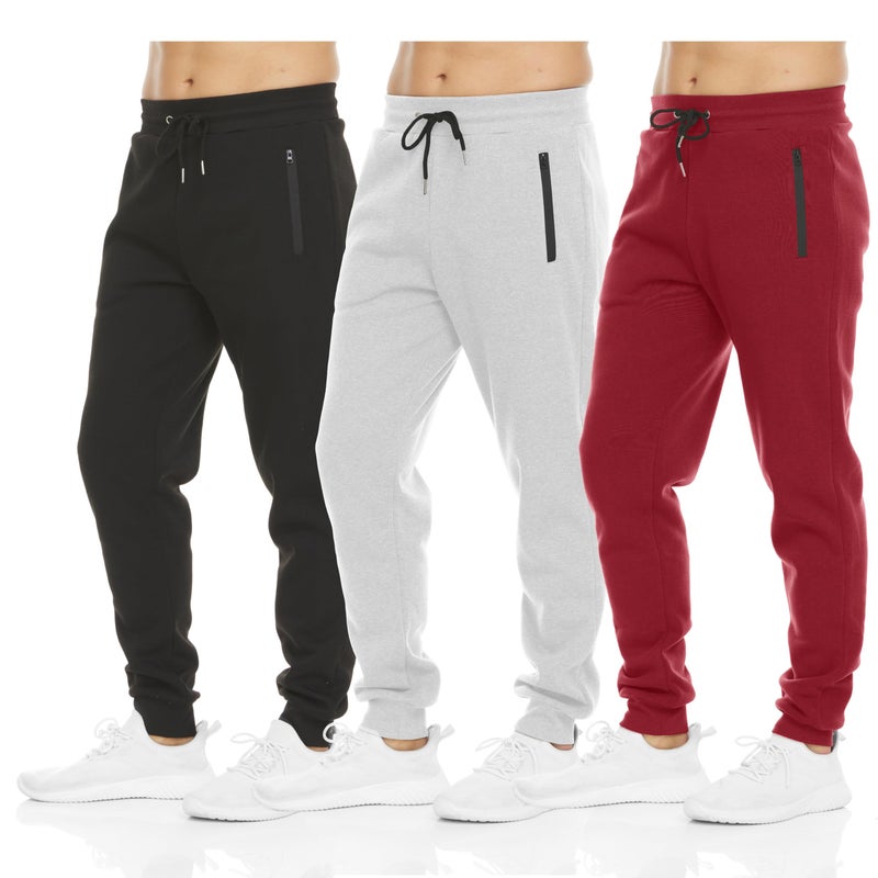 PURE CHAMP Mens 3 Pack Fleece Active Athletic Workout Jogger Sweatpants for Men with Zipper Pocket and Drawstring Size S-3XL (Set6 Size Small)