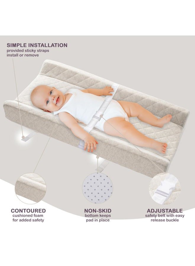 Modera Organic Cotton Contoured Baby Changing Pad w/Waterproof Foam Mattress, Includes Soft, Removable & Washable Cover, Safety Strap, Non-Slip Bottom, Topper for Standard Size Infant Diaper Table & Dresser - Image 3