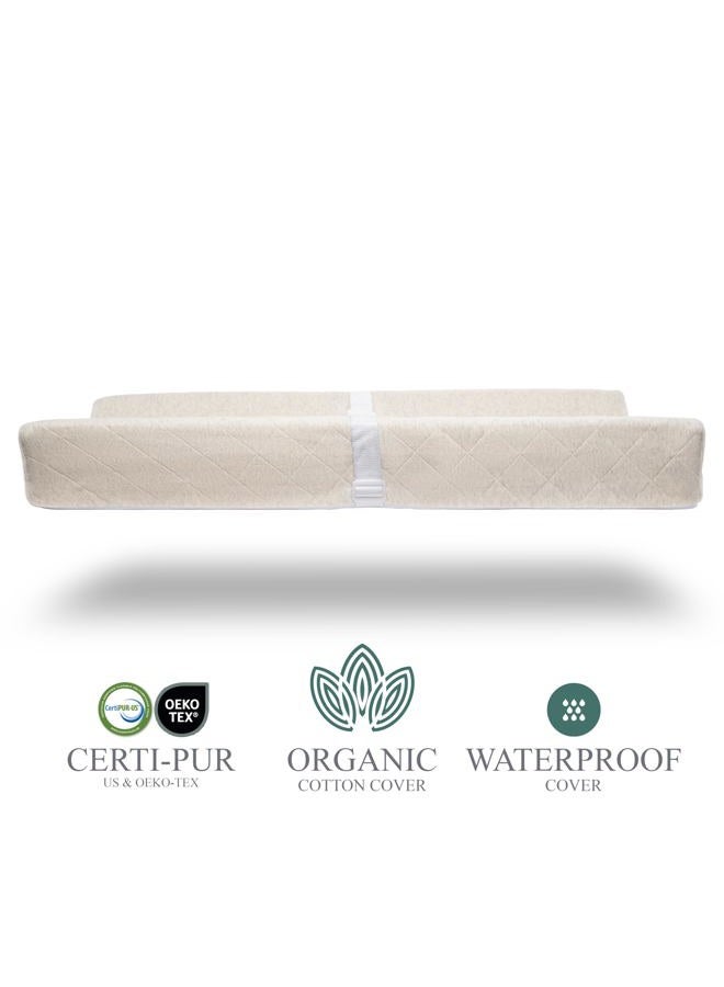 Modera Organic Cotton Contoured Baby Changing Pad w/Waterproof Foam Mattress, Includes Soft, Removable & Washable Cover, Safety Strap, Non-Slip Bottom, Topper for Standard Size Infant Diaper Table & Dresser - Image 2