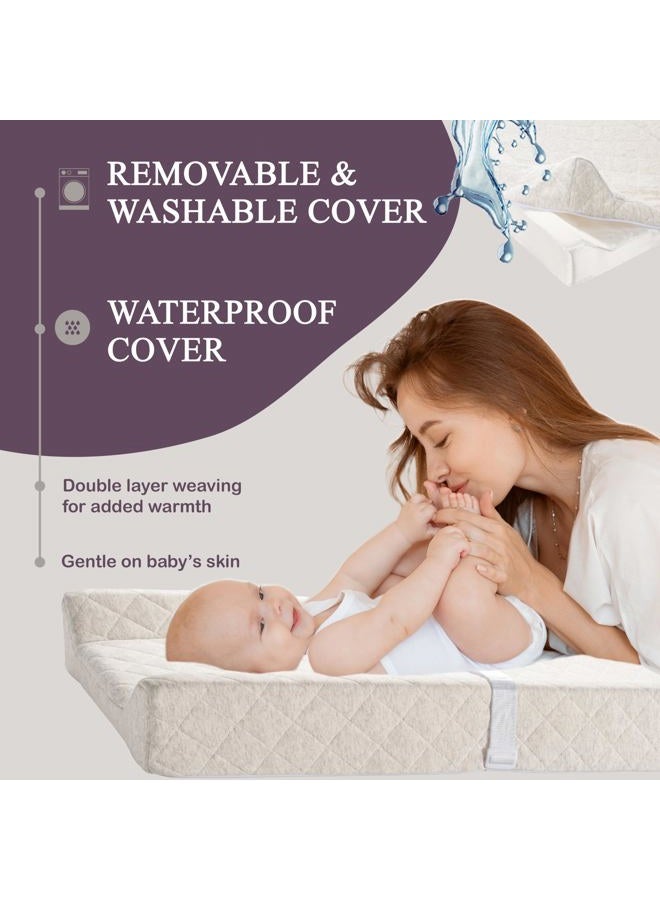 Modera Organic Cotton Contoured Baby Changing Pad w/Waterproof Foam Mattress, Includes Soft, Removable & Washable Cover, Safety Strap, Non-Slip Bottom, Topper for Standard Size Infant Diaper Table & Dresser - Image 4
