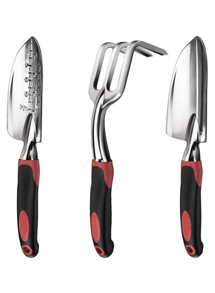 Generic Garden Tool Set with Non-Slip Rubber Handle, 3 Piece Cast-Aluminum Heavy Duty Gardening Kit Includes Hand Trowel, Transplant Trowel and Cultivator Hand Rake - Image 1