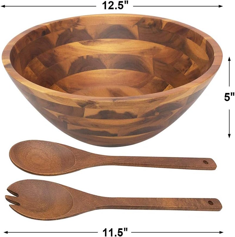 AIDEA Salad Bowls, Wooden Salad Bowls Set, Large Acacia Wood Serving Bowl for Fruits, Salad, 12.5" Big Salad Bowl with Serving Utensils - Image 5