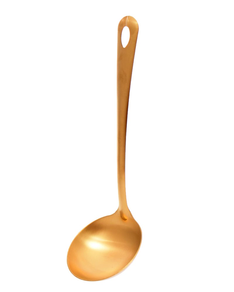 Long-Handled Gold Serving Ladle, Premium Metal Kitchen Utensil, Large Deep Spoon - Image 1