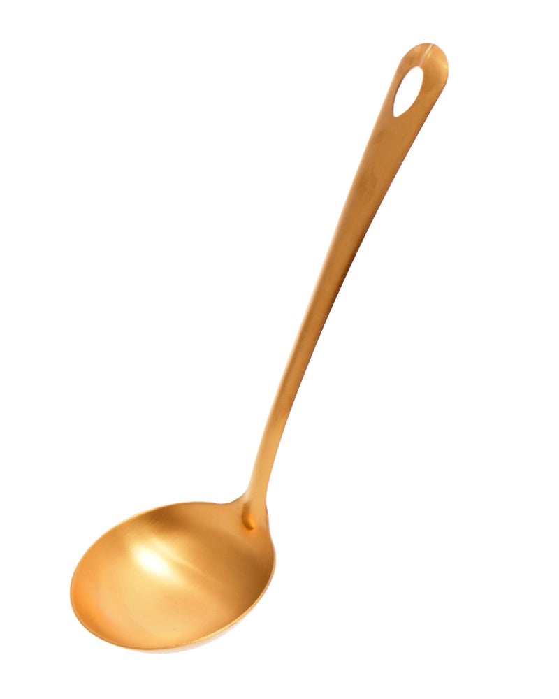 Long-Handled Gold Serving Ladle, Premium Metal Kitchen Utensil, Large Deep Spoon - Image 2