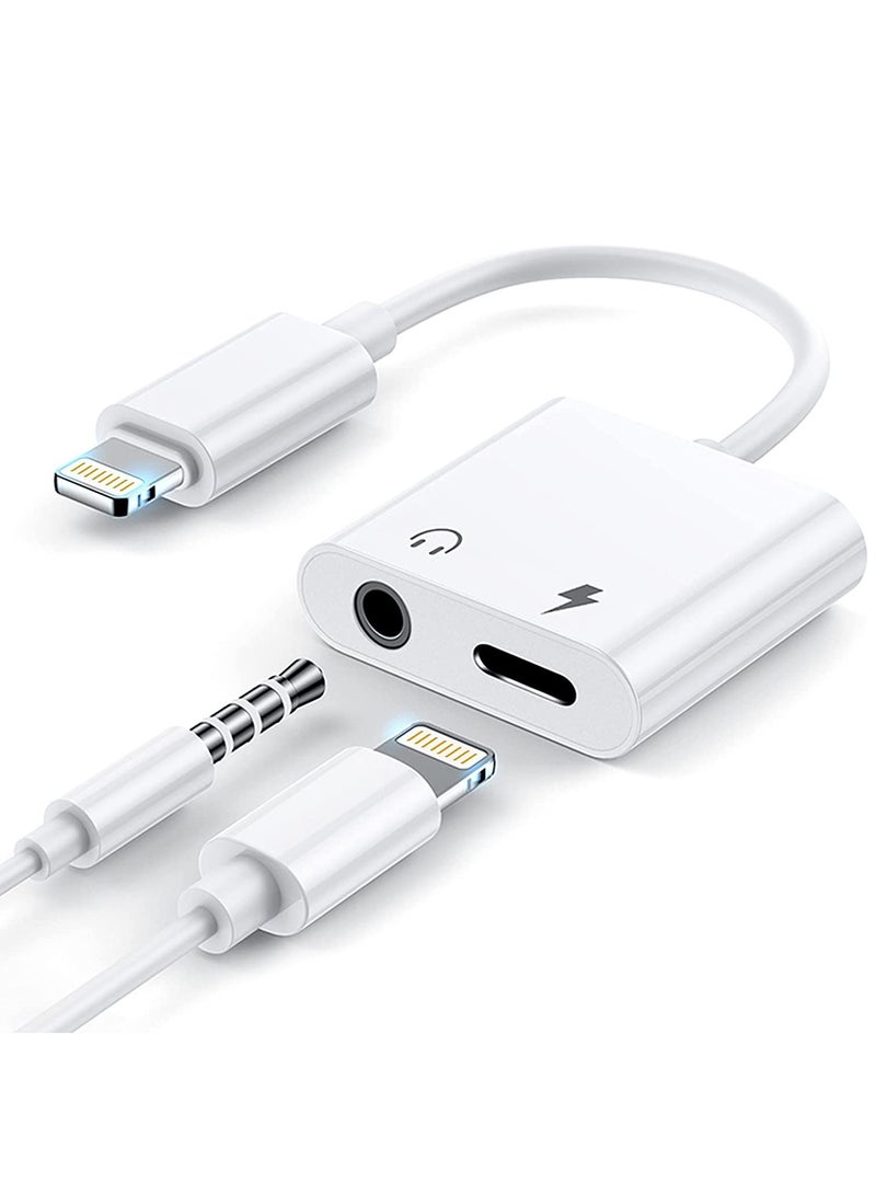 [2 in 1]Headphone Adapter for iPhone，Apple MFi Certified Lightning to 3.5mm Jack Dongle Headphone Accessories Aux Audio Compatible for iPhone 13/12/XS/7 8 Audio Earphone Adaptor Support All iOS System - Image 1