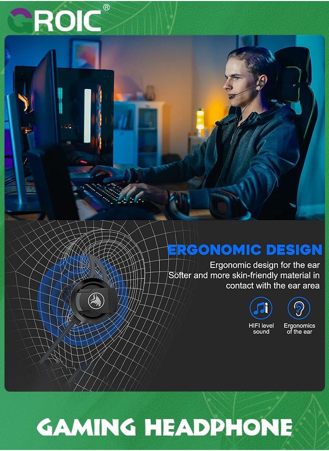 GROIC - Black 3.5 MM Gaming Headphone Wired Gaming Earphone Noise Cancelling Stereo Bass E-Sport Earphone with Adjustable Mic for PS4, Xbox One, Laptop, Cellphone, PC - Image 1